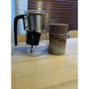Vintage 1970s Thermos Drip Coffee Maker Glass Carafe & Vacuum Jar Set Brown